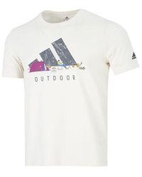 adidas - Ss Logo Gfx T Logo Athleisure Casual Sports Round Neck Short Sleeve Creamy White T-shirt - Lyst