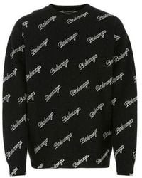 Balenciaga - All Over Script Logo Knit Sweater - Lyst