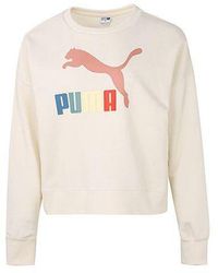 PUMA - (Wmns) Classics Metallic Logo Crew Tr Round-Neck Sweatshirtbeige - Lyst