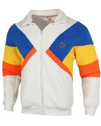 PUMA - Retro Block Sherpa Stand Collar Colorblock Lamb's Wool Casual Jacket Gray - Lyst