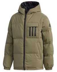 adidas - Rev 3St Down Ho Stay Warm Reversible Outdoor Hooded Down Jacket Khaki - Lyst