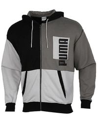 PUMA - Cardigan Hooded Colorblock Logo Jacket - Lyst