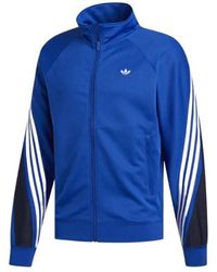 adidas - Originals Solid Color Logo Stand Collar Athleisure Casual Sports Jacket Blue - Lyst