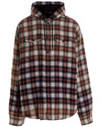 Balenciaga - Bleached Plaid Long Sleeve Hooded Shirt - Lyst
