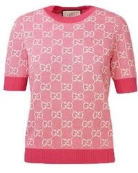 Gucci - gg Wool-blend Pearl Cotton Sweater For Pink - Lyst