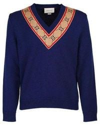 Gucci - Gg V-Neck Wool Sweater - Lyst