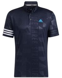 adidas - Stripe Printing Logo Short Sleeve Button Polo Shirt Blue - Lyst
