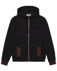 Gucci - Cotton Jersey Hooded Jacket With Web - Lyst