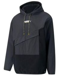 PUMA - Fleece Lined Casual Drawstring Hooded Splicing Pullover - Lyst