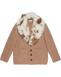 Gucci - Wool Knit Coat With Shearling Collar 'Neutrals' - Lyst