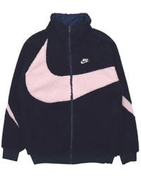 Nike - Big Swoosh Large Logo Lamb's Wool Stay Warm Stand Collar Jacket Obsidian Color - Lyst