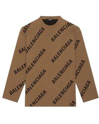 Balenciaga - All Over Logo Crewneck Wool Knit Sweater 'Light' - Lyst