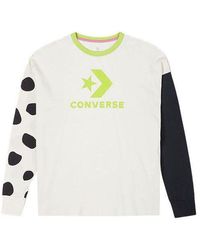 Converse - (Wmns) Large Logo Printing Splicing Contrasting Colors Loose Round Neck Long Sleeves T-Shirt - Lyst