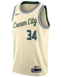 Nike - Nba Sw Fan Edition Milwaukee Bucks Alphabet 34 City Jersey Beige Y - Lyst