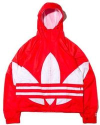 adidas - Originals Big Trefoil Stripe Large Logo Hooded Casual Jacket - Lyst