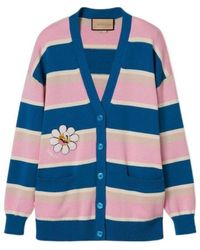 Gucci - Striped Cotton Wool Cardigan With Patch - Lyst