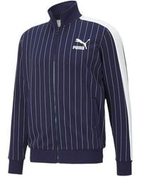 PUMA - Pinstripe Cardigan Casual Stand Collar Fleece Lined Jacket - Lyst