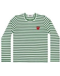 COMME DES GARÇONS PLAY - Cdg Play Kawakubo Rei Love Round Neck Long Sleeves Green White Stripe - Lyst