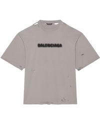 Balenciaga - Solid Color Alphabet Printing Hole Round Neck Short Sleeve Gray - Lyst