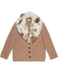 Gucci - Wool Knit Coat With Shearling Collar - Lyst
