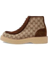 Gucci - Gg Canvas Suede Lace-Up Ankle Boot - Lyst