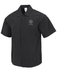 adidas - Neo Solid Color Alphabet Logo Printing Athleisure Casual Sports Lapel Short Sleeve Shirt Black - Lyst