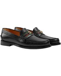 Gucci Leather Loafer With Double G And Web in Black for Men  display picture 2