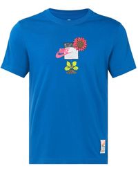 Nike - Logo Plant Flowers Pattern Printing Round Neck Casual Short Sleeve Sky T-Shirt - Lyst