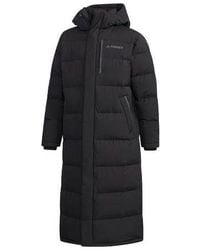 adidas - Xplr Dwn Bench Stay Warm Solid Color Mid-Length Hooded Down Jacket - Lyst