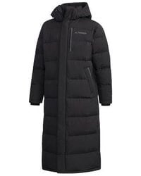 adidas - Xplr Dwn Bench Stay Warm Solid Color Mid-Length Hooded Down Jacket - Lyst