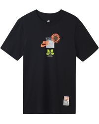 Nike - Logo Plant Pattern Printing Round Neck Casual Short Sleeve Black T-shirt - Lyst