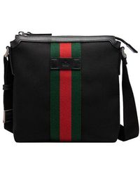 Gucci - Stripe Webbing Leather Logo Canvas Shoulder Messenger Bag - Lyst