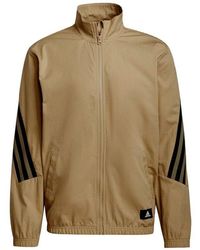 adidas - M Future Icon Contrasting Colors Stripe Splicing Woven Stand Collar Sports Logo Jacket Khaki - Lyst