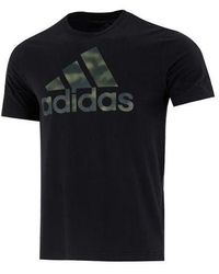adidas - Camo T Athleisure Casual Sports Logo Round Neck Short Sleeve Black T-shirt - Lyst