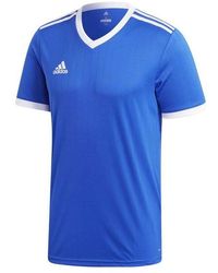 adidas - Stripe Quick Dry Micro Mark Sports Training V Neck Short Sleeve Blue T-shirt - Lyst