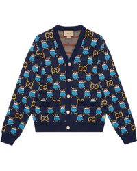 Gucci - gg Animal Cotton Wool Jacquard Cardigan - Lyst
