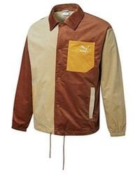 PUMA - Cord Coach Jacket Corduroy Splicing Woven Logo Sports Coffee - Lyst