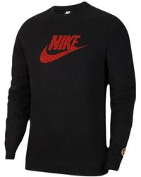 Nike - Large Logo Printing Round Neck Long Sleeves Black - Lyst