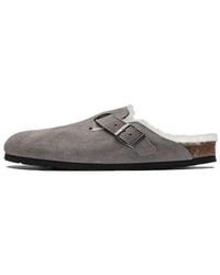 Birkenstock - Boston Fur Narrow 'Suede Stone Coin' - Lyst