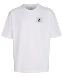 Nike - Flight Essentials Solid Color Logo Label Loose Pullover Round Neck Half Sleeve White T-shirt - Lyst