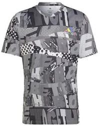 adidas - Splicing Color Block Full Print Sports Gym Short Sleeve T-Shirt - Lyst