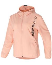 adidas - Neo Alphabet Printing Sports Hooded Jacket Gray Pink - Lyst