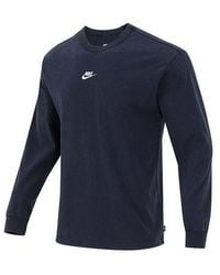 Nike - Solid Color Small Logo Round Neck Long Sleeves T-Shirt - Lyst