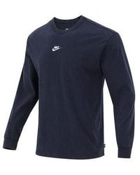 Nike - Solid Color Small Logo Round Neck Long Sleeves T-Shirt - Lyst