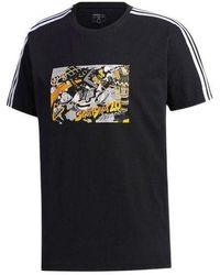 adidas - Neo Casual Breathable Sports Stripe Printing Short Sleeve Black T-shirt - Lyst
