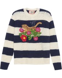 Gucci - Tiger Wool Sweater With Embroidery Tiger And Flower - Lyst