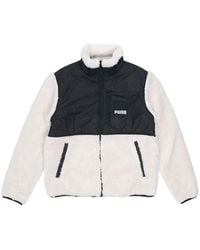 PUMA - Sherpa Contrasting Colors Sports Lamb's Wool Stand Collar Logo Jacket - Lyst