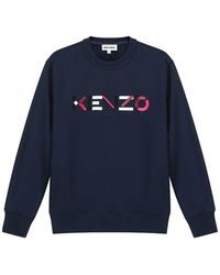 KENZO - Fw20 Logo Pattern Round Neck Long Sleeves Sports Navy Blue Hoodie - Lyst