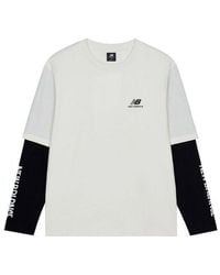 New Balance - Contrast Color Stitching Knit Round Neck Long Sleeves T-Shirt - Lyst