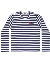 COMME DES GARÇONS PLAY - Striped Double Hearts Logo Long Sleeves Tee - Lyst